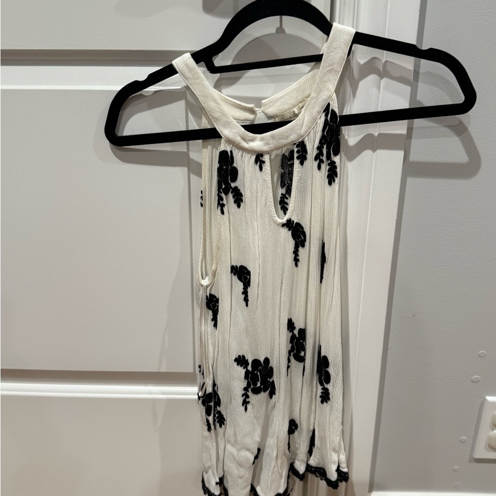 Nine Britton Cream and Black Floral Halter Top
